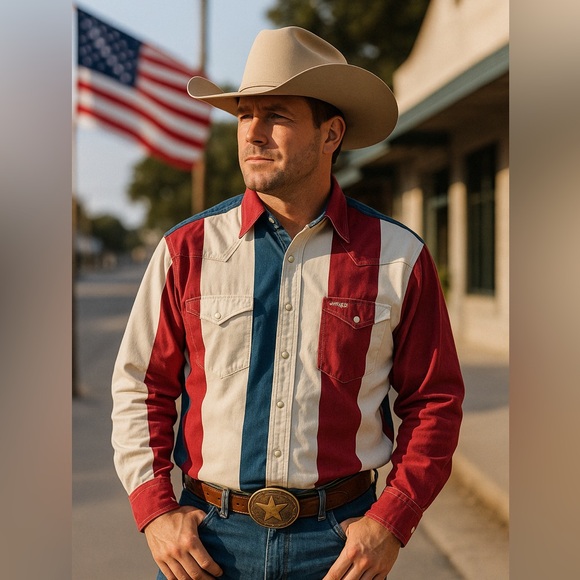 Wrangler Other - Vintage Wrangler Blue White Red Striped Western Pearl Snap Shirt X Long Size L